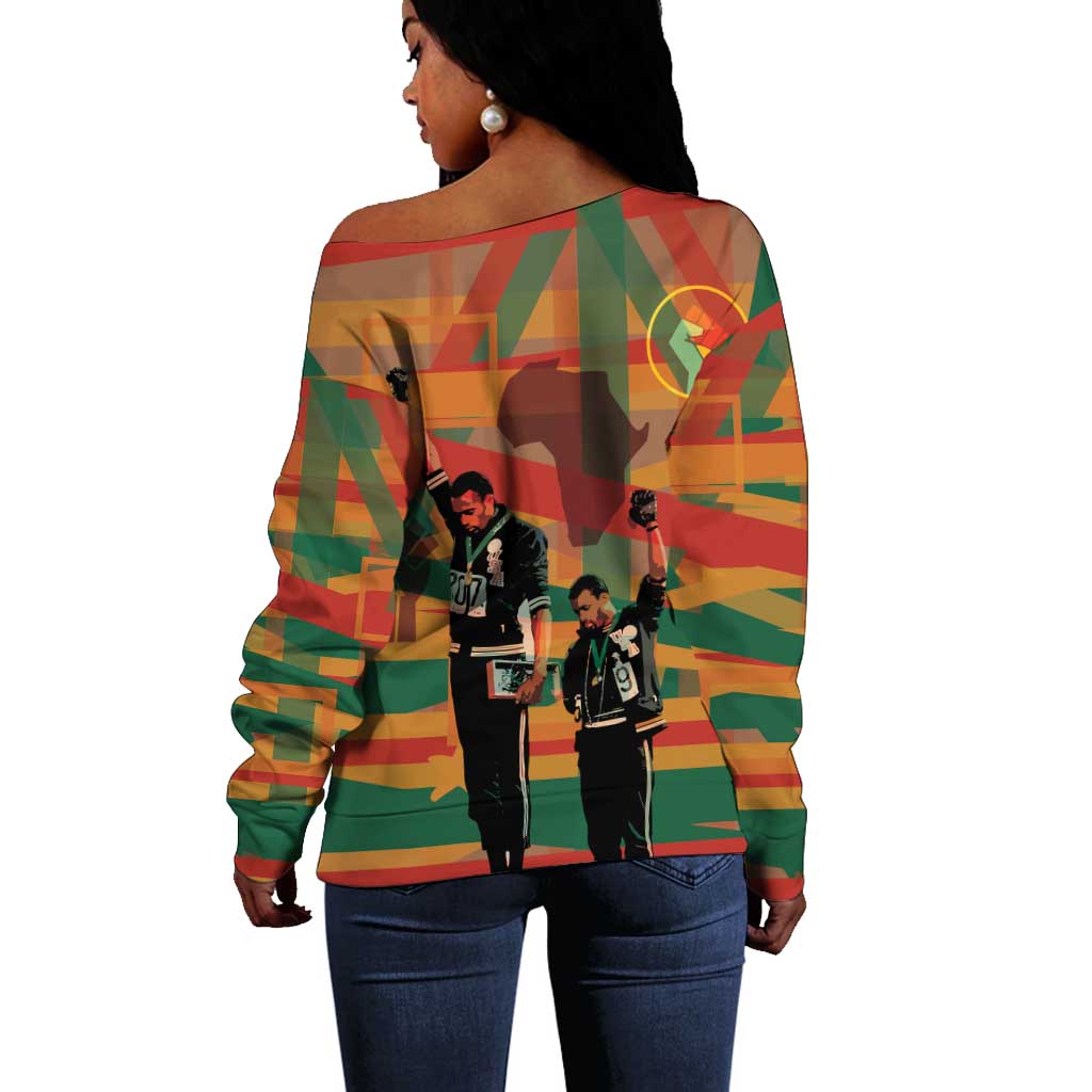 African American 1968 Off Shoulder Sweater Black Power Fists of Freedom DT03