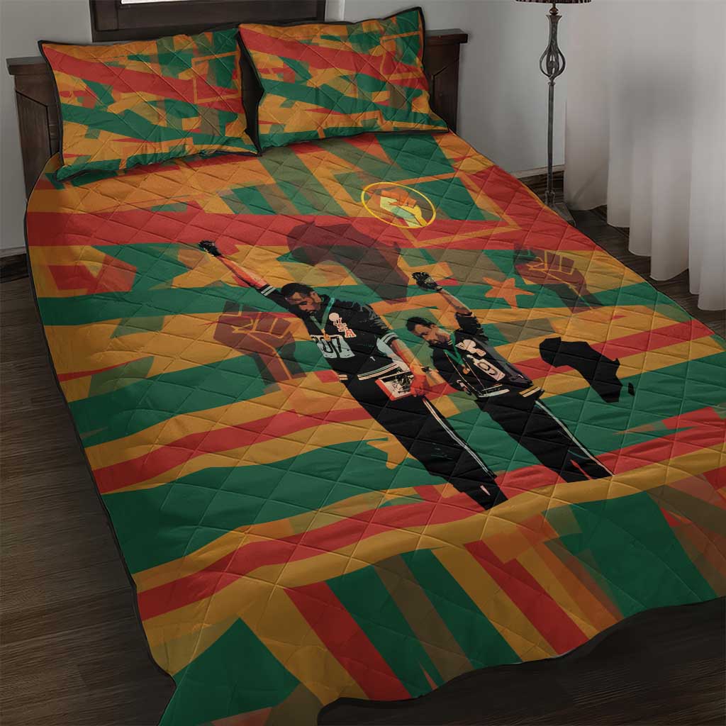 African American 1968 Quilt Bed Set Black Power Fists of Freedom DT03