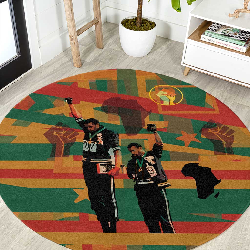 African American 1968 Round Carpet Black Power Fists of Freedom DT03