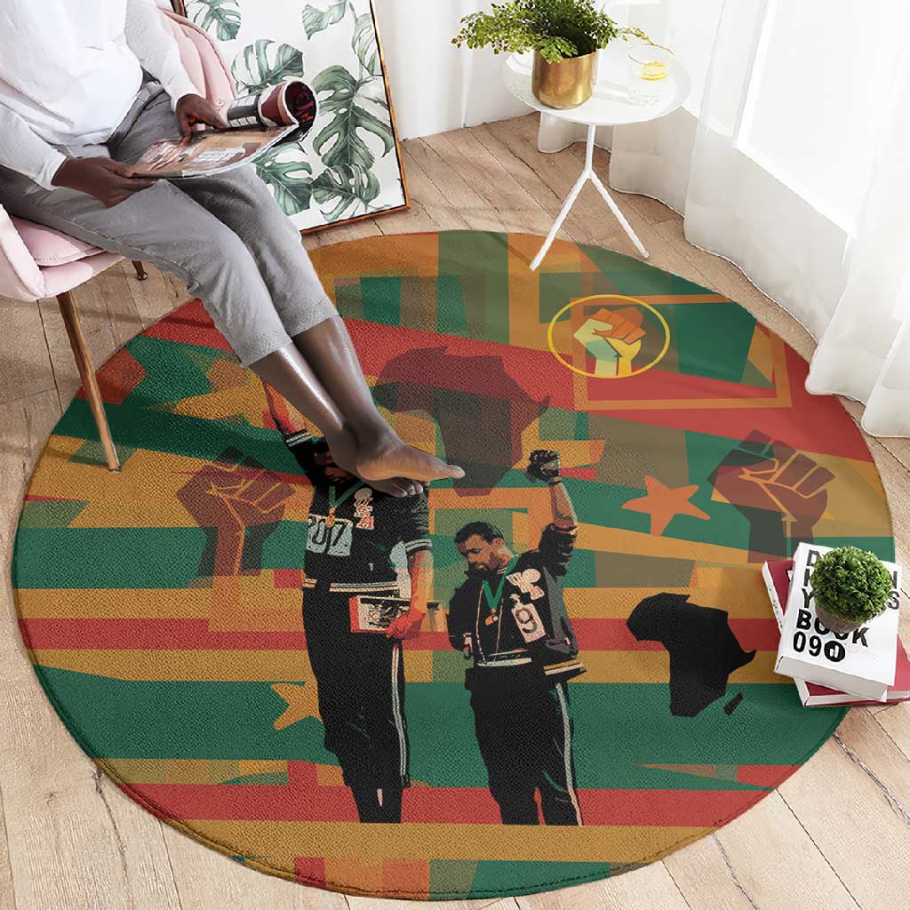 African American 1968 Round Carpet Black Power Fists of Freedom DT03
