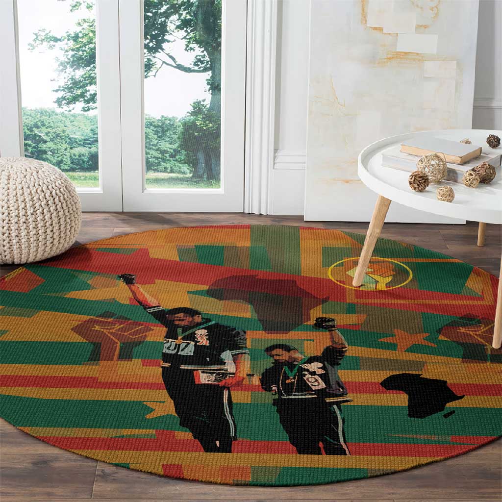 African American 1968 Round Carpet Black Power Fists of Freedom DT03