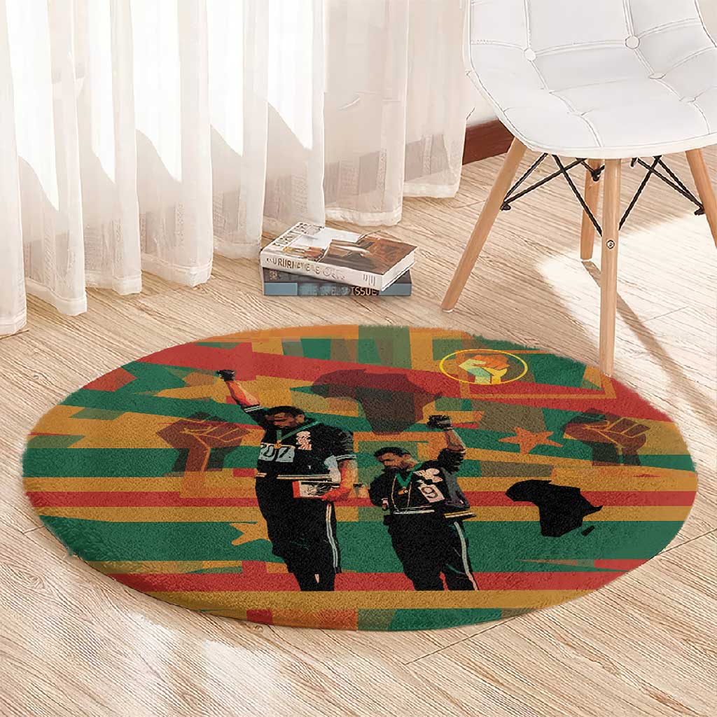 African American 1968 Round Carpet Black Power Fists of Freedom DT03