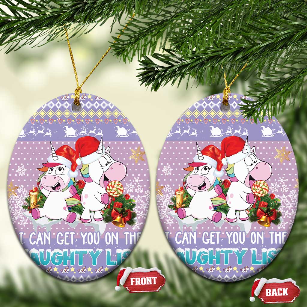 Unicorn Naughty List Ceramic Ornament Christmas Funny DT03