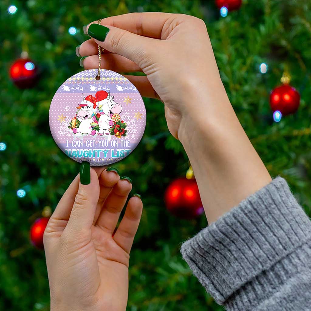 Unicorn Naughty List Ceramic Ornament Christmas Funny DT03