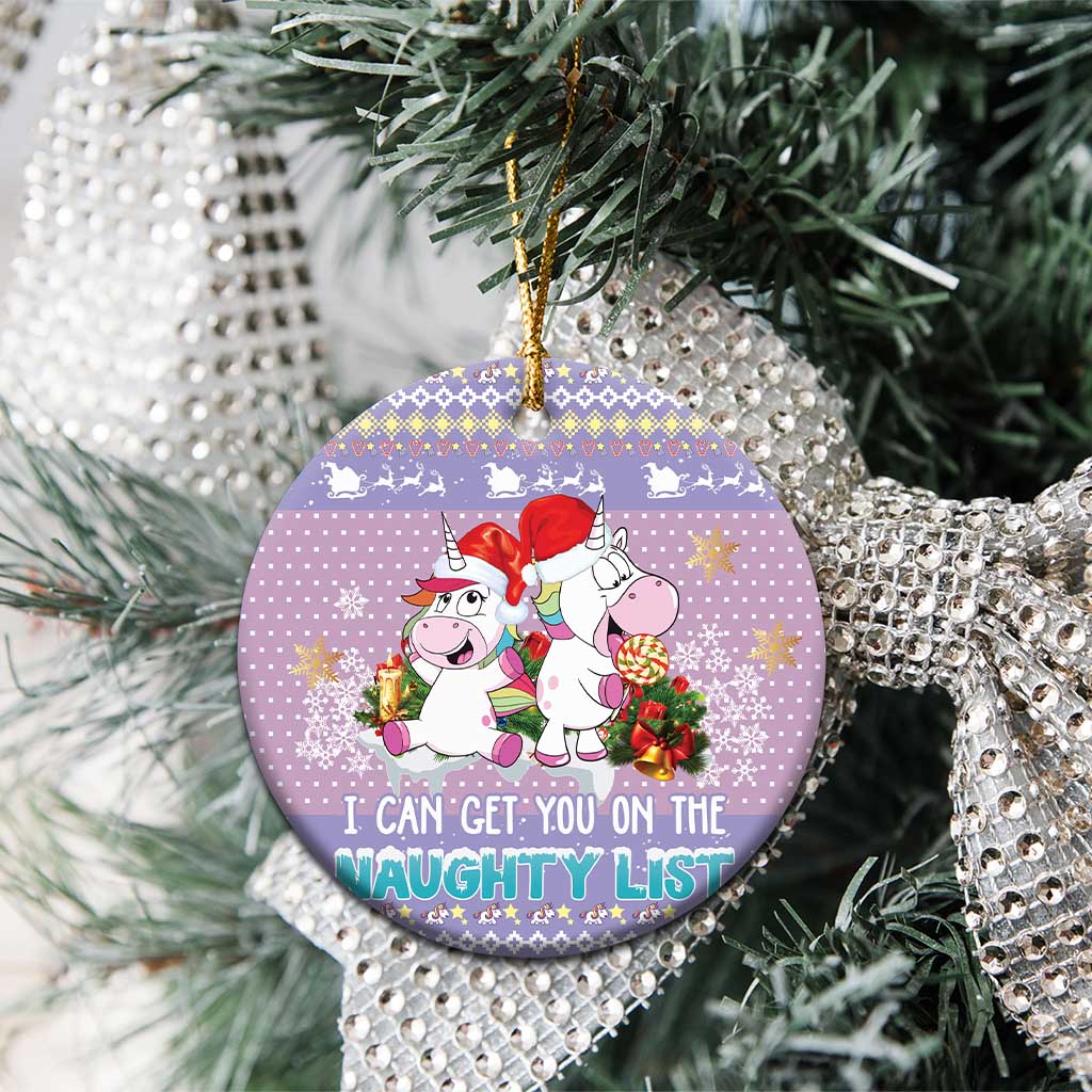 Unicorn Naughty List Ceramic Ornament Christmas Funny DT03