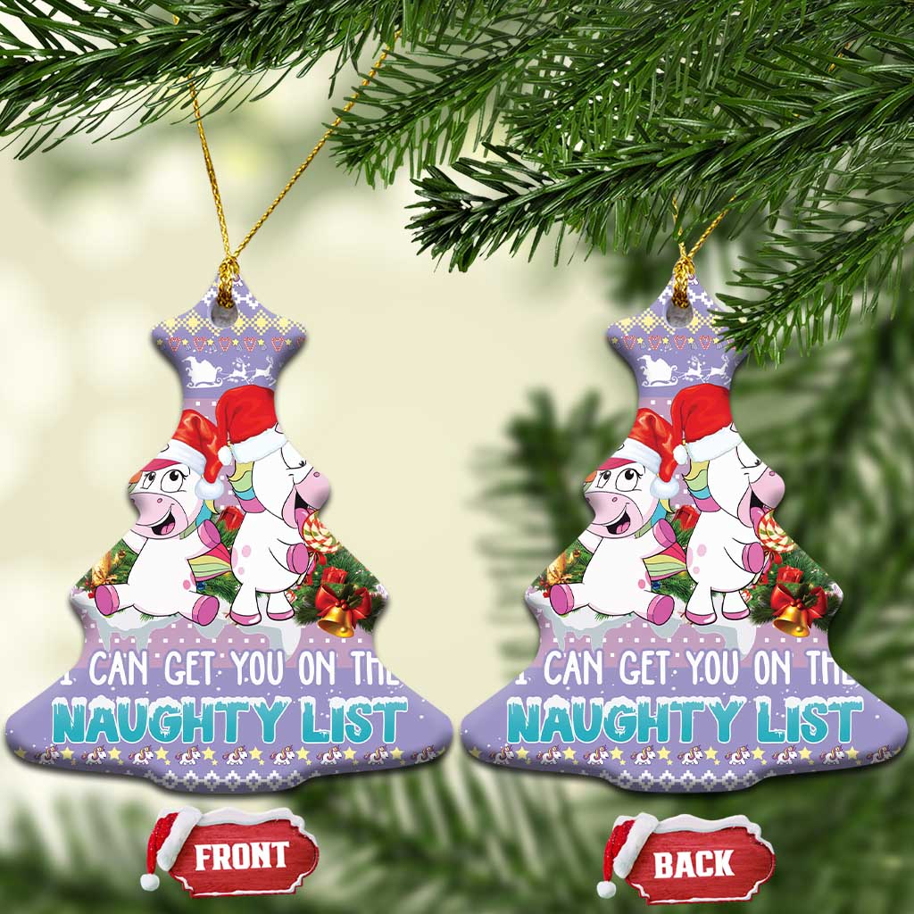 Unicorn Naughty List Ceramic Ornament Christmas Funny DT03