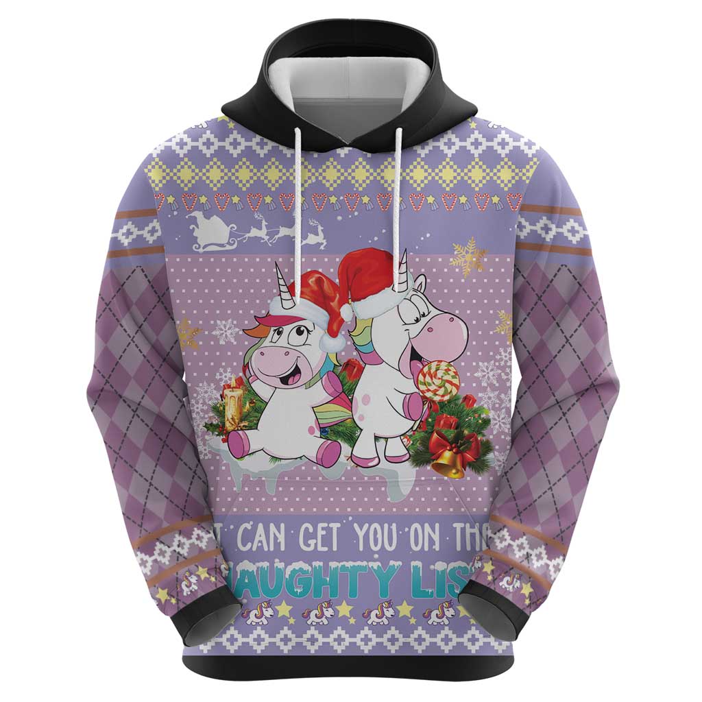 Unicorn Naughty List Hoodie Christmas Funny DT03