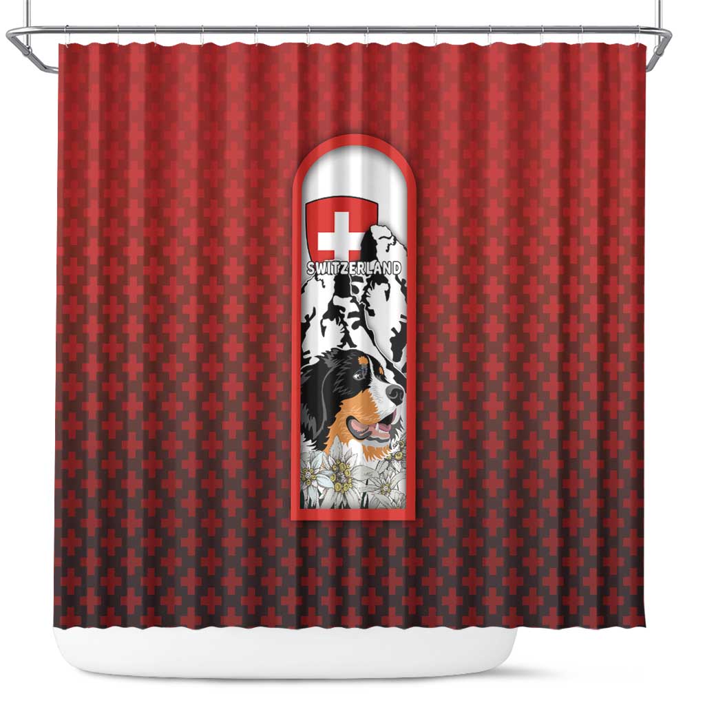 Switzerland Bernese Mountain Dog Shower Curtain Edelweiss Coat Of Arms DT03