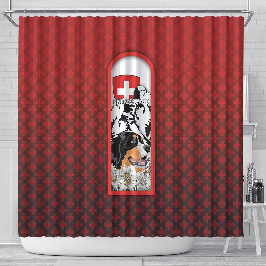 Switzerland Bernese Mountain Dog Shower Curtain Edelweiss Coat Of Arms DT03