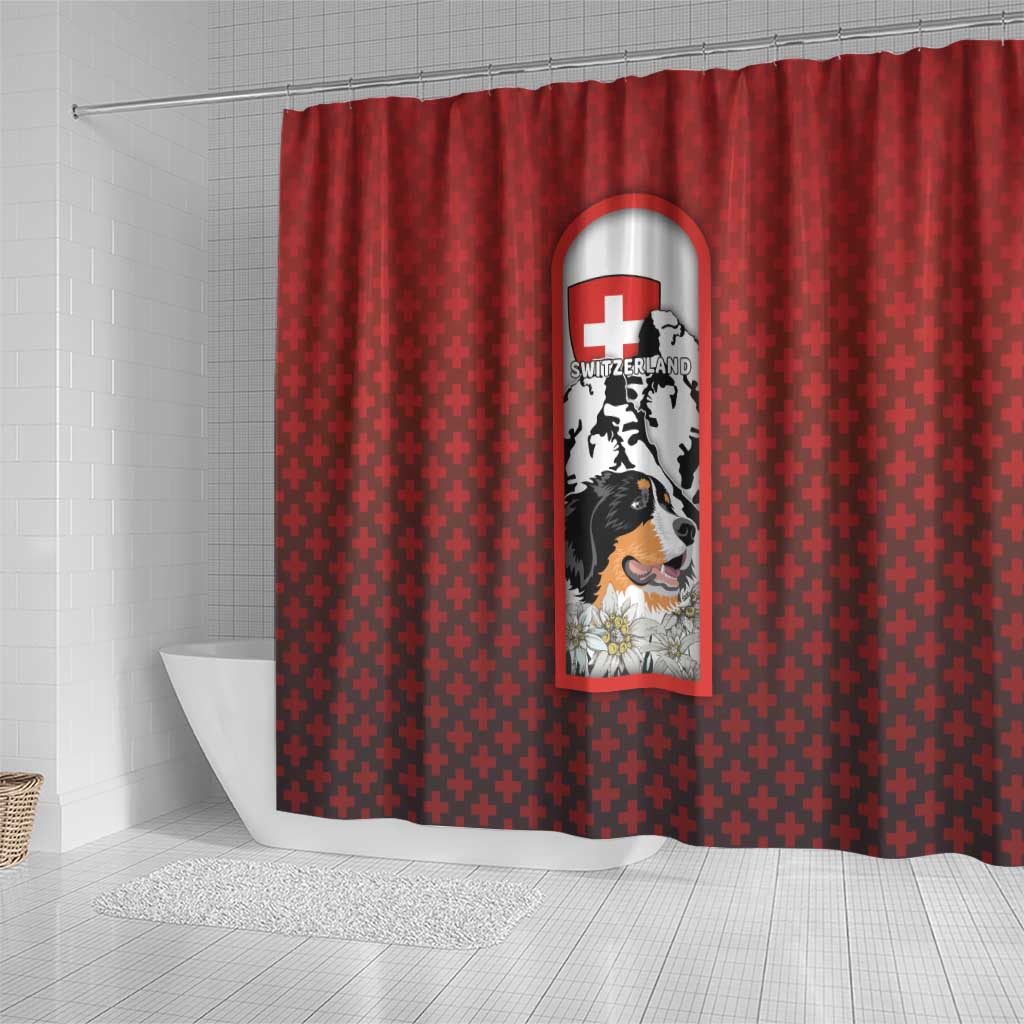 Switzerland Bernese Mountain Dog Shower Curtain Edelweiss Coat Of Arms DT03