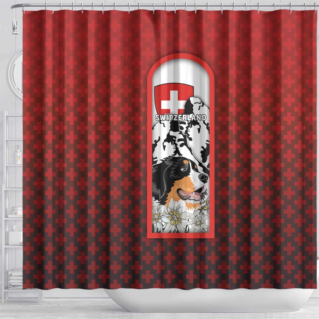 Switzerland Bernese Mountain Dog Shower Curtain Edelweiss Coat Of Arms DT03