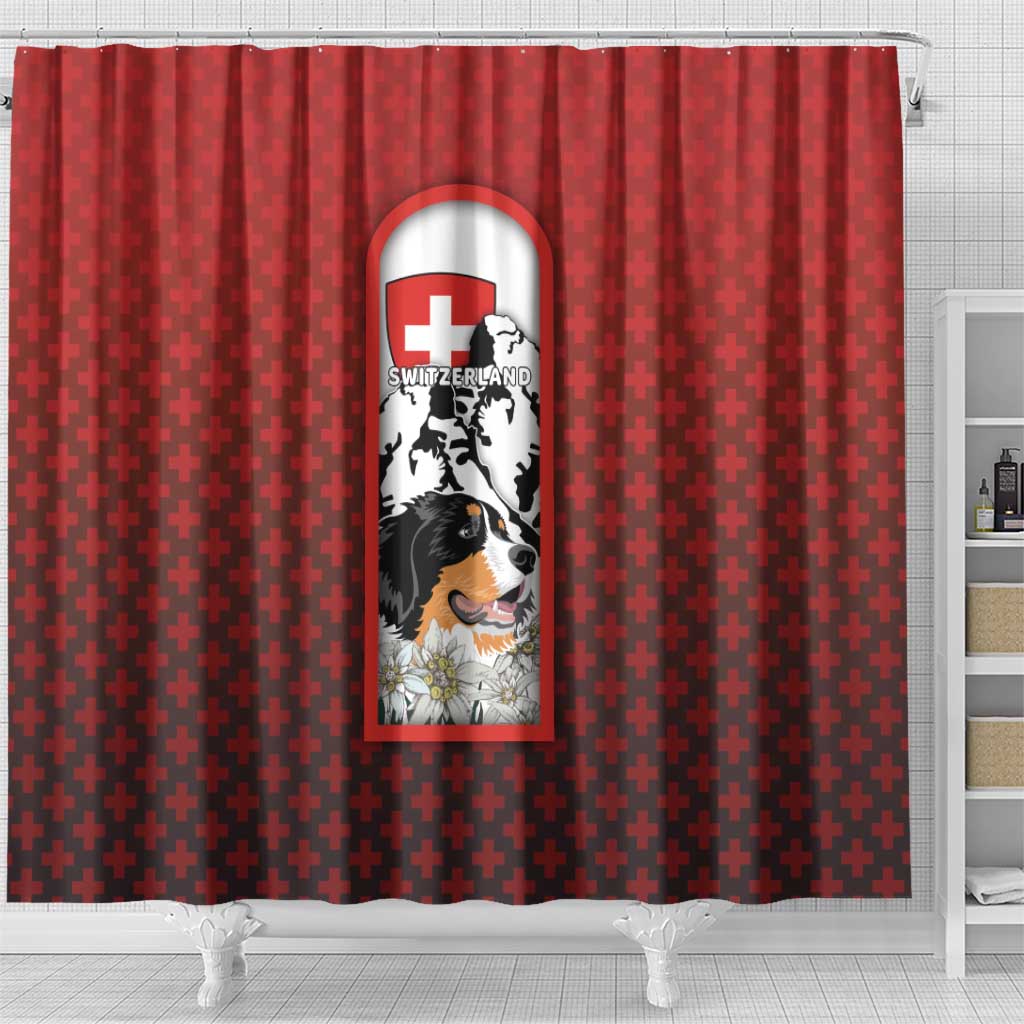 Switzerland Bernese Mountain Dog Shower Curtain Edelweiss Coat Of Arms DT03