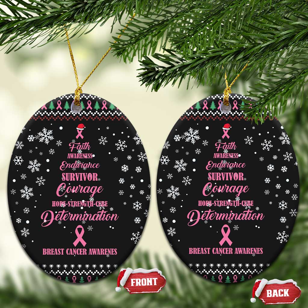Christmas Tree Breast Cancer Ceramic Ornament Survivor DT03