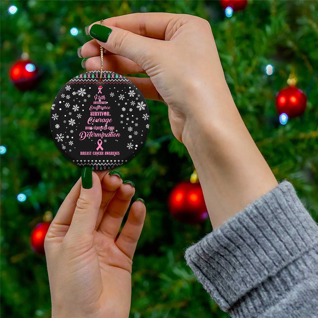 Christmas Tree Breast Cancer Ceramic Ornament Survivor DT03