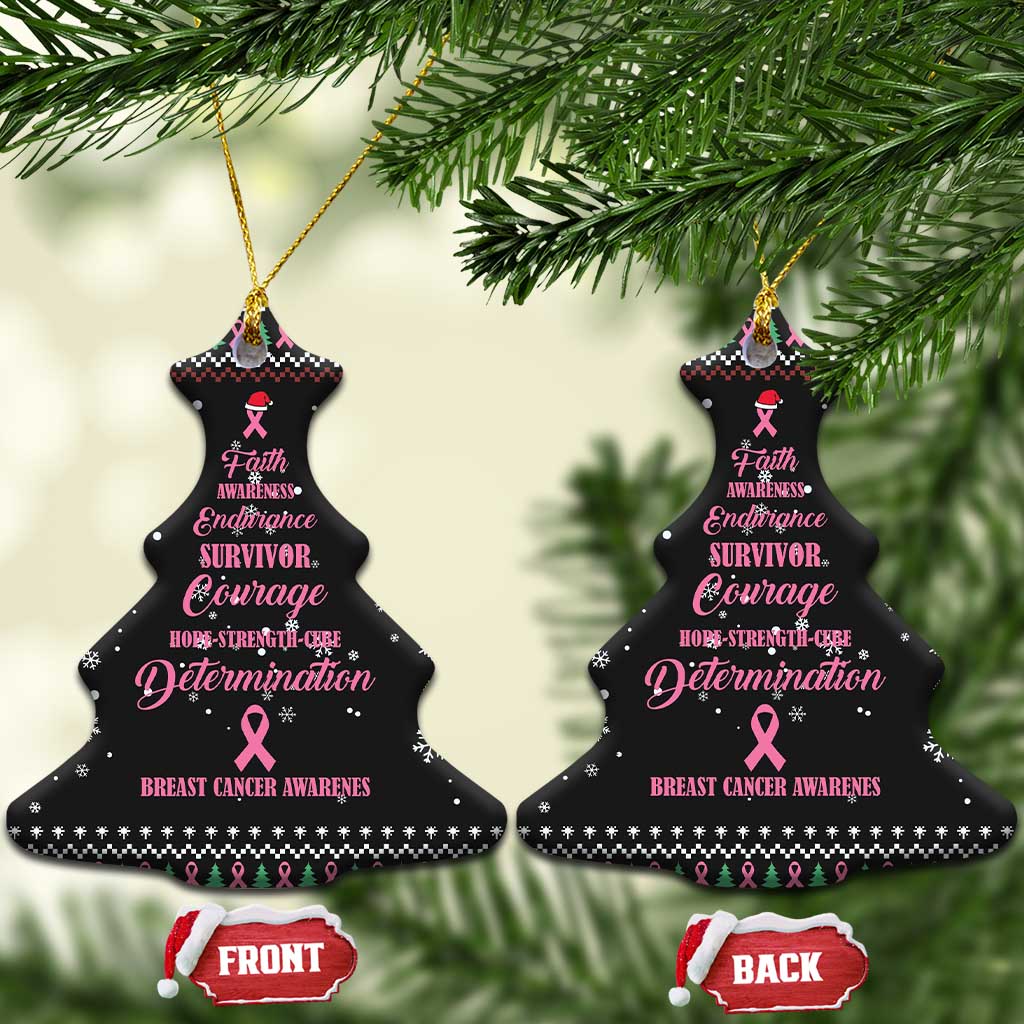 Christmas Tree Breast Cancer Ceramic Ornament Survivor DT03