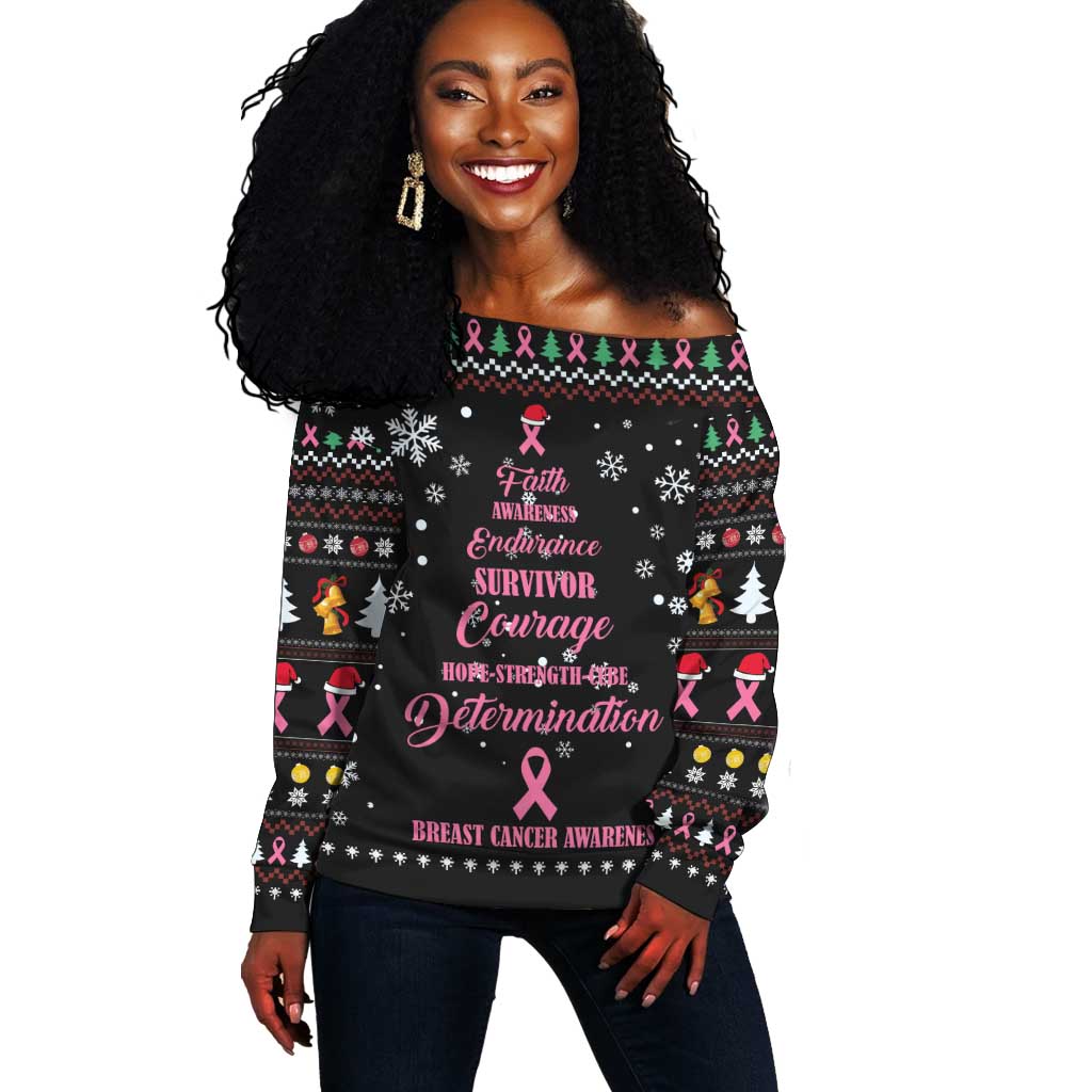 Christmas Tree Breast Cancer Afro Off Shoulder Sweater Survivor African DT03