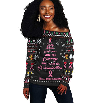 Christmas Tree Breast Cancer Afro Off Shoulder Sweater Survivor African DT03