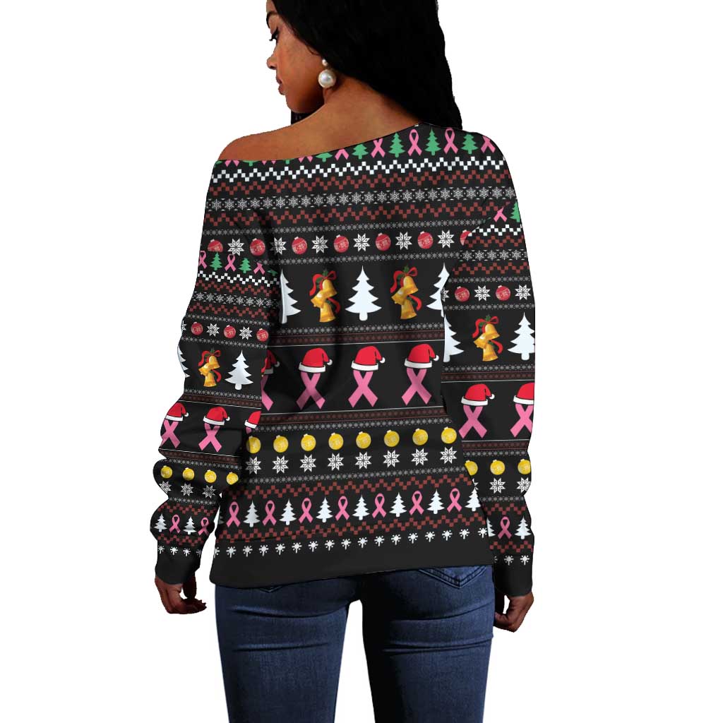 Christmas Tree Breast Cancer Afro Off Shoulder Sweater Survivor African DT03