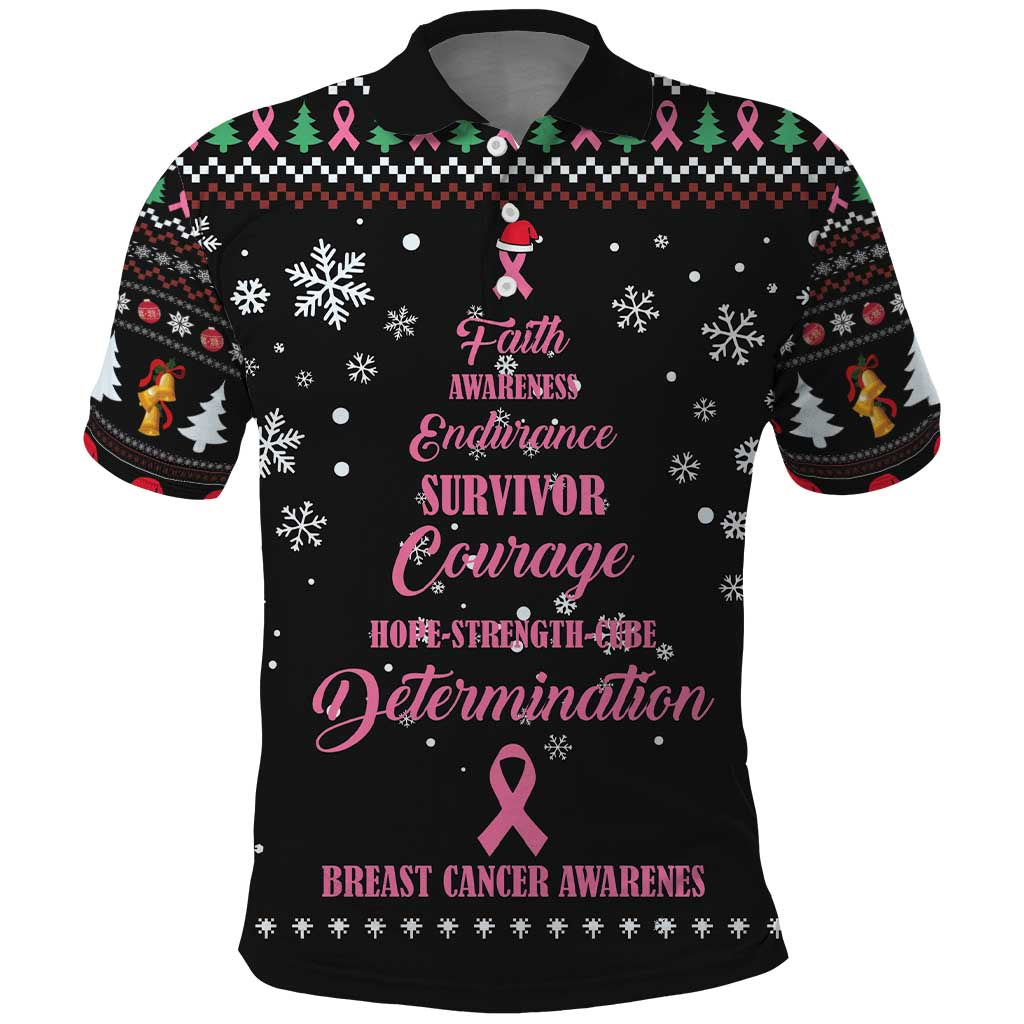 Christmas Tree Breast Cancer Polo Shirt Survivor DT03