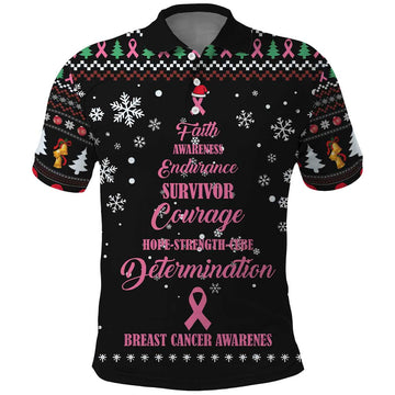 Christmas Tree Breast Cancer Polo Shirt Survivor DT03