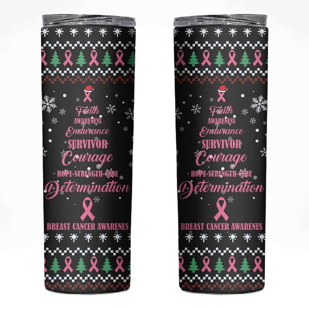 Christmas Tree Breast Cancer Afro Skinny Tumbler Survivor African DT03
