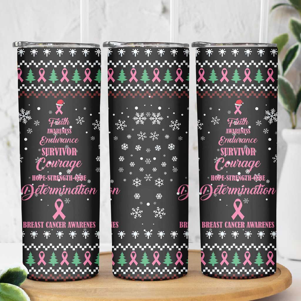 Christmas Tree Breast Cancer Afro Skinny Tumbler Survivor African DT03