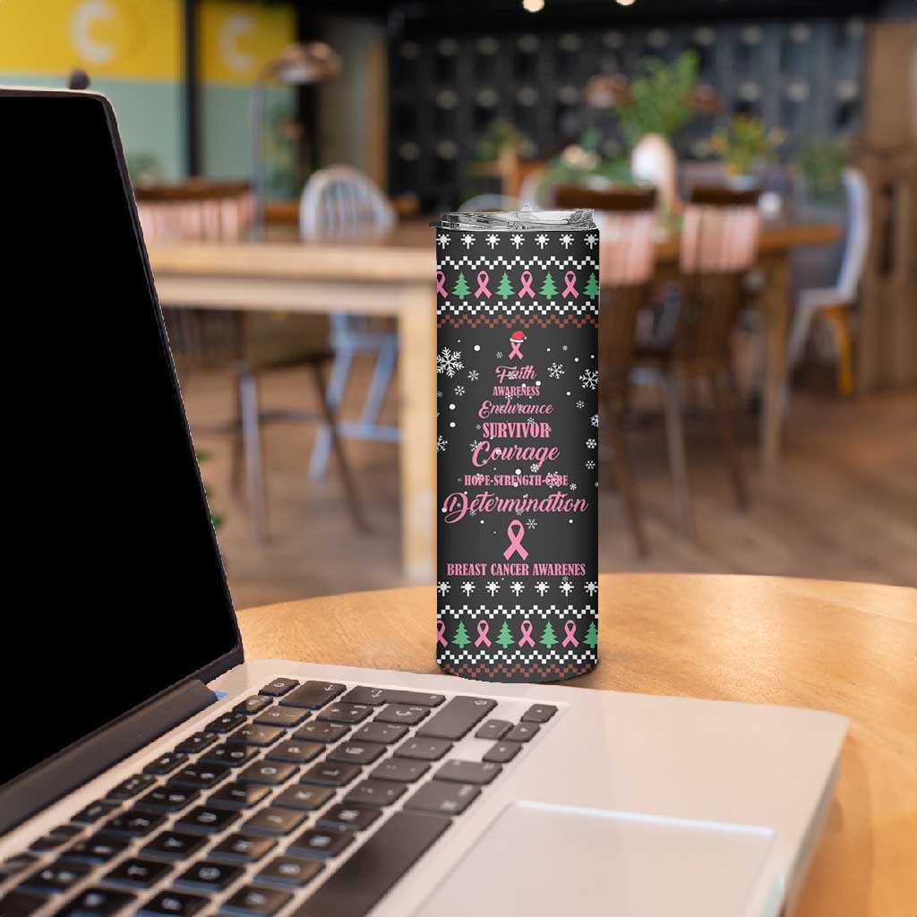 Christmas Tree Breast Cancer Afro Skinny Tumbler Survivor African DT03