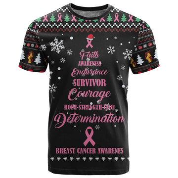 Christmas Tree Breast Cancer Afro T shirt Survivor African DT03
