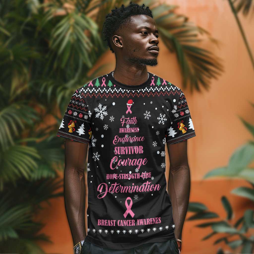 Christmas Tree Breast Cancer Afro T shirt Survivor African DT03