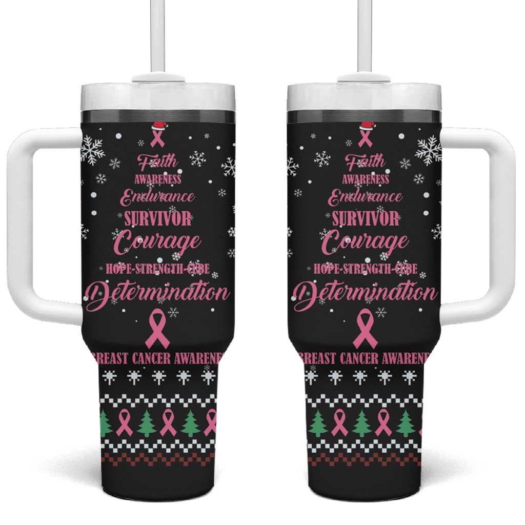 Christmas Tree Breast Cancer Afro Tumbler With Handle Survivor African DT03