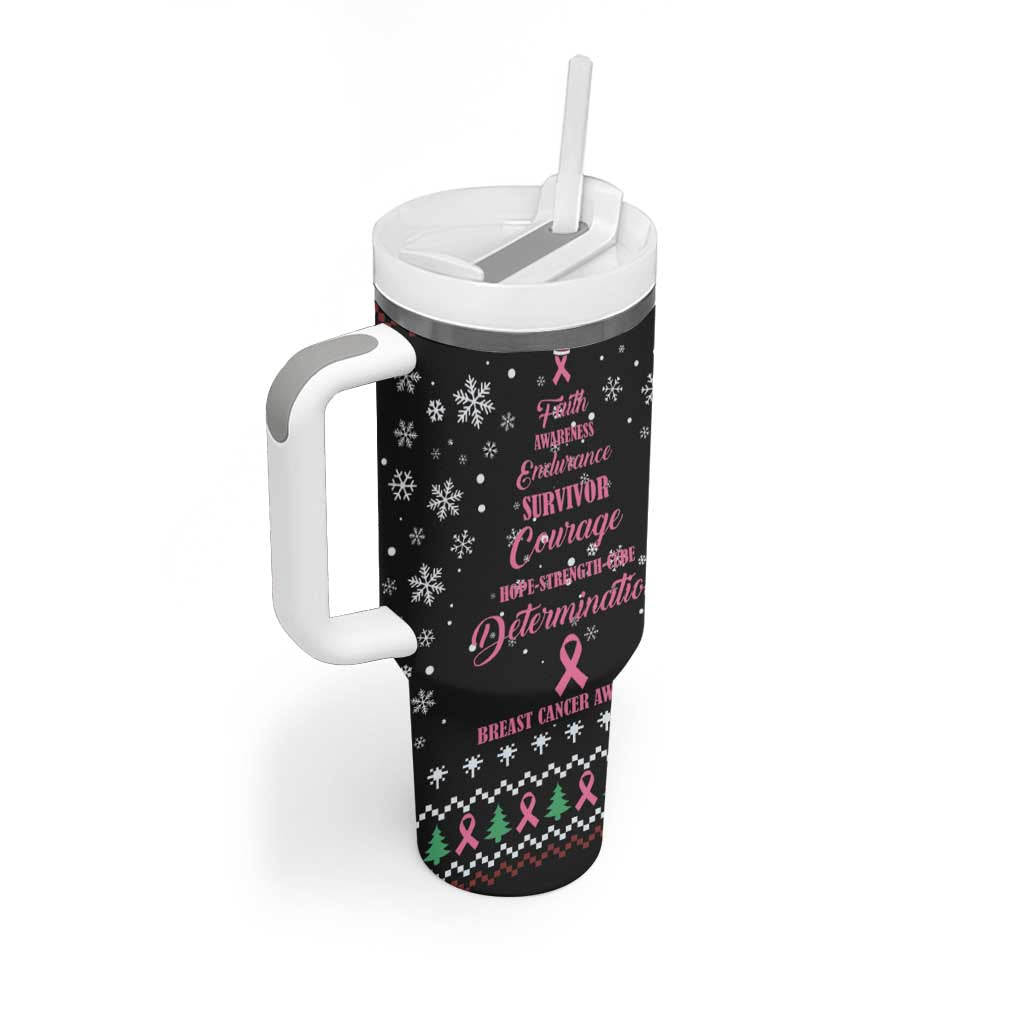 Christmas Tree Breast Cancer Afro Tumbler With Handle Survivor African DT03
