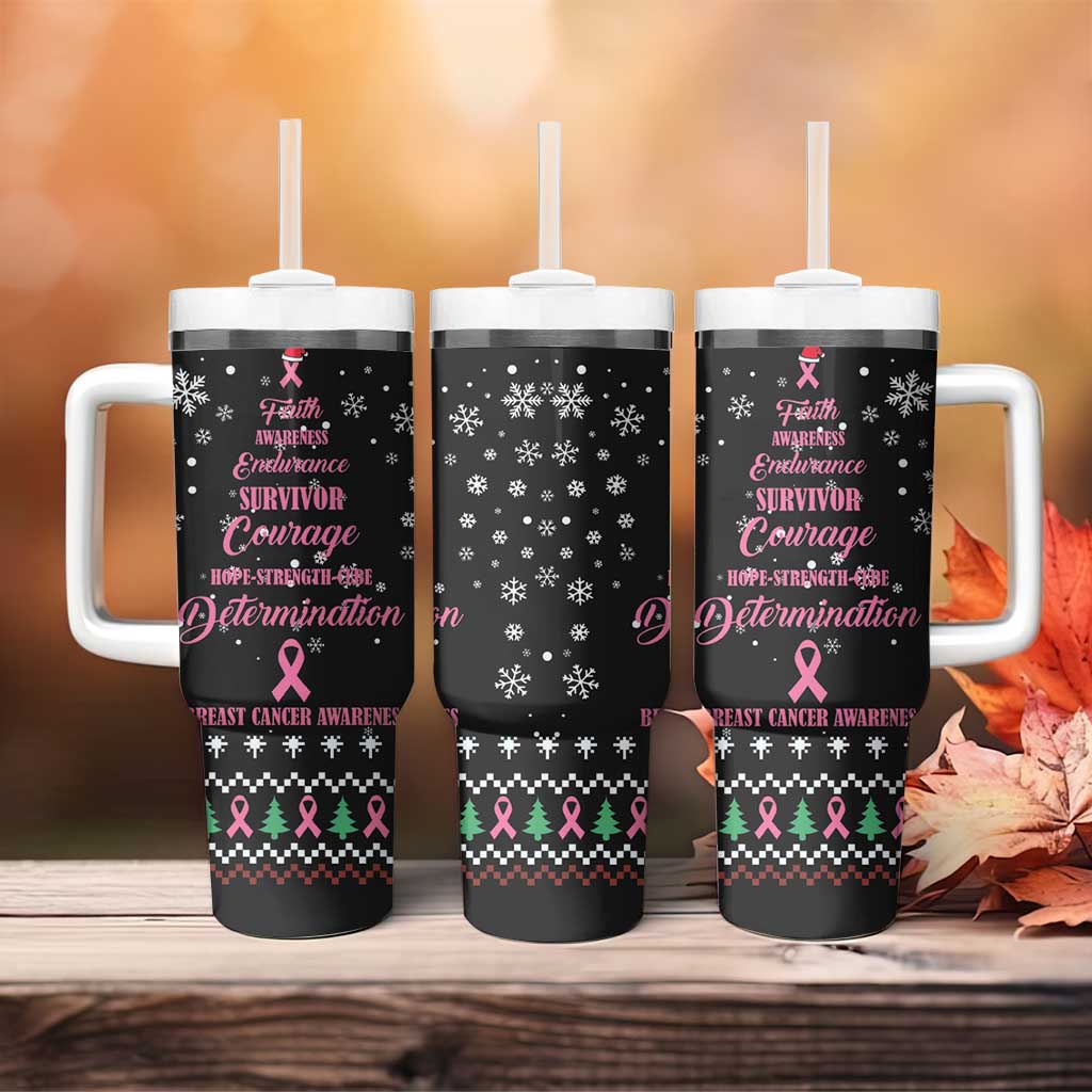 Christmas Tree Breast Cancer Afro Tumbler With Handle Survivor African DT03
