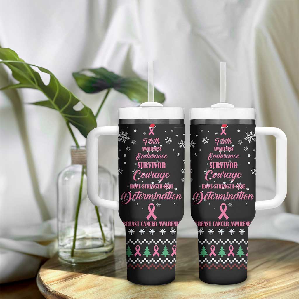 Christmas Tree Breast Cancer Afro Tumbler With Handle Survivor African DT03