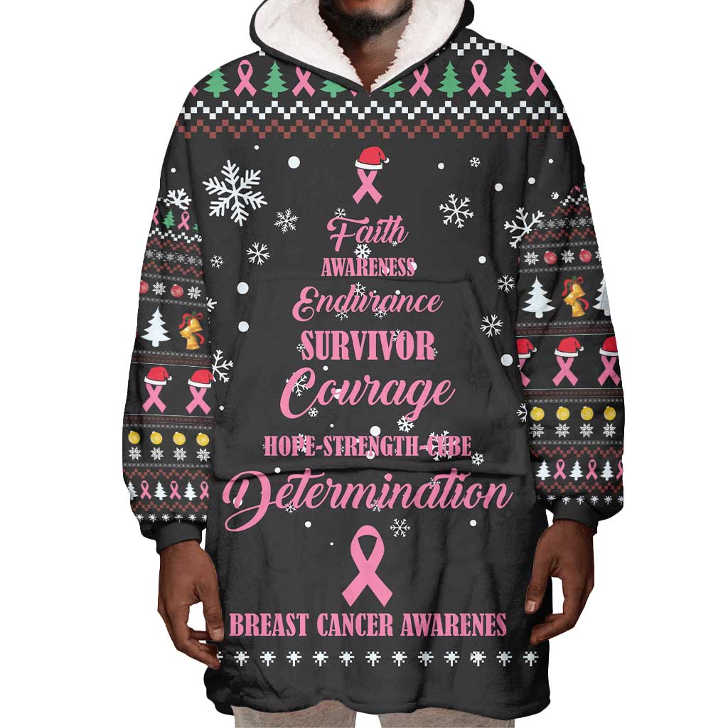 Christmas Tree Breast Cancer Afro Wearable Blanket Hoodie Survivor African DT03