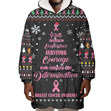 Christmas Tree Breast Cancer Afro Wearable Blanket Hoodie Survivor African DT03