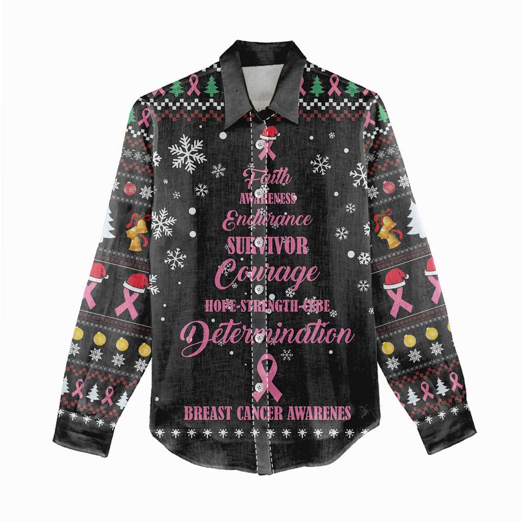 Christmas Tree Breast Cancer Afro Women Casual Shirt Survivor African DT03