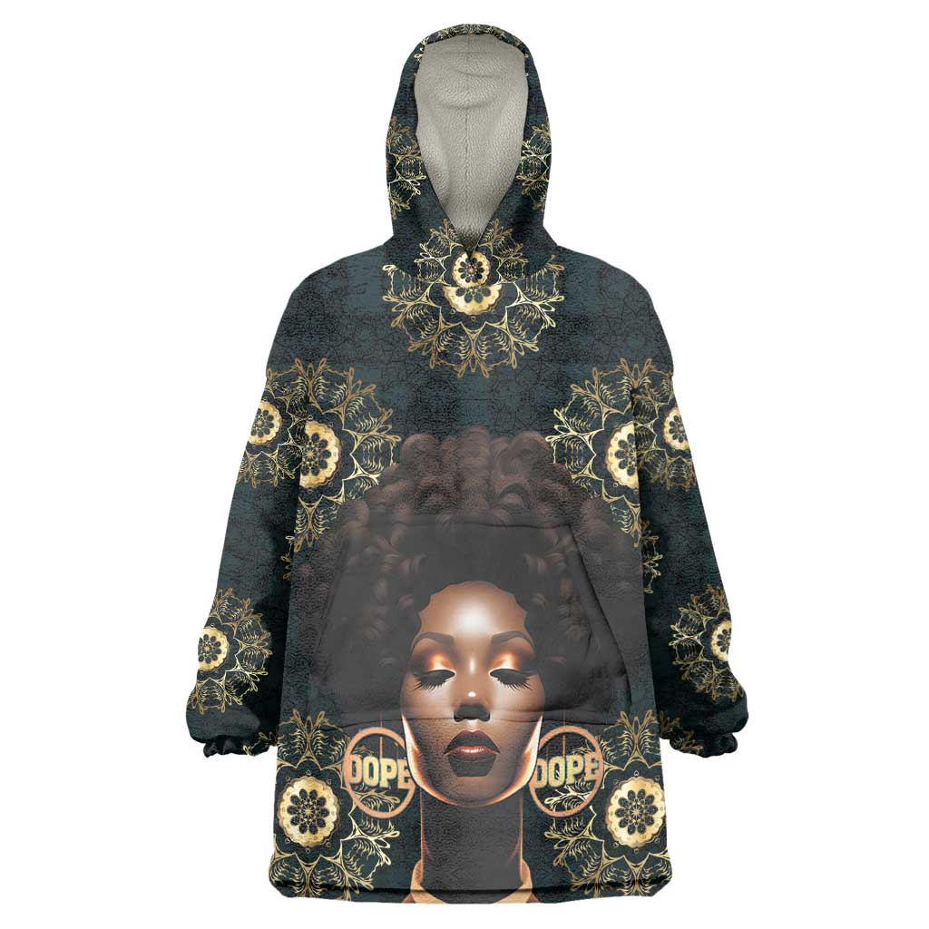 Personalized Afro Women Wearable Blanket Hoodie Powerful African Pattern DT03