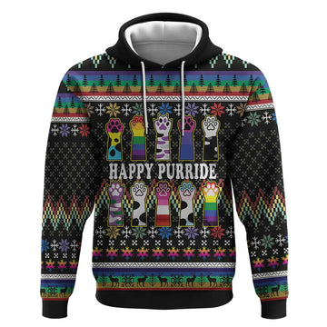Pride Cat LGBT Hoodie Happy Purride Christmas - Cute Pet Rainbow Flag DT03