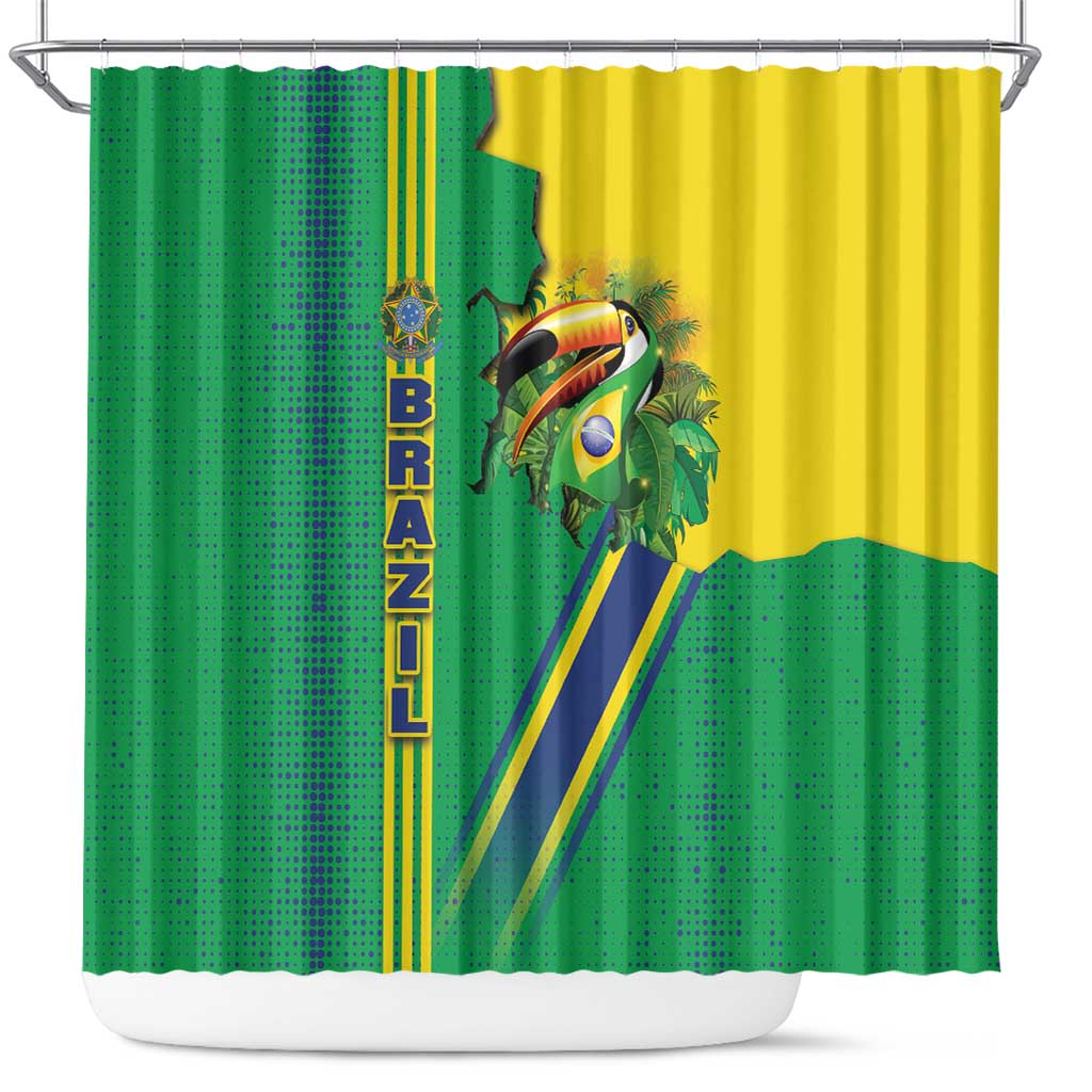 Brazil Flag Emblem Shower Curtain Toco Toucan In My Heart DT03