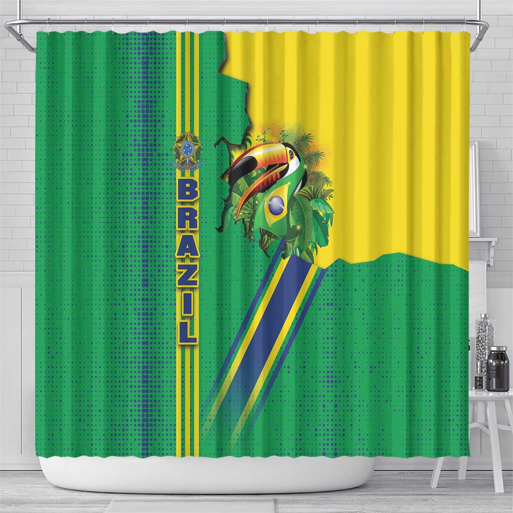 Brazil Flag Emblem Shower Curtain Toco Toucan In My Heart DT03