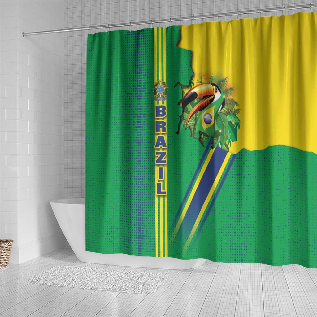 Brazil Flag Emblem Shower Curtain Toco Toucan In My Heart DT03