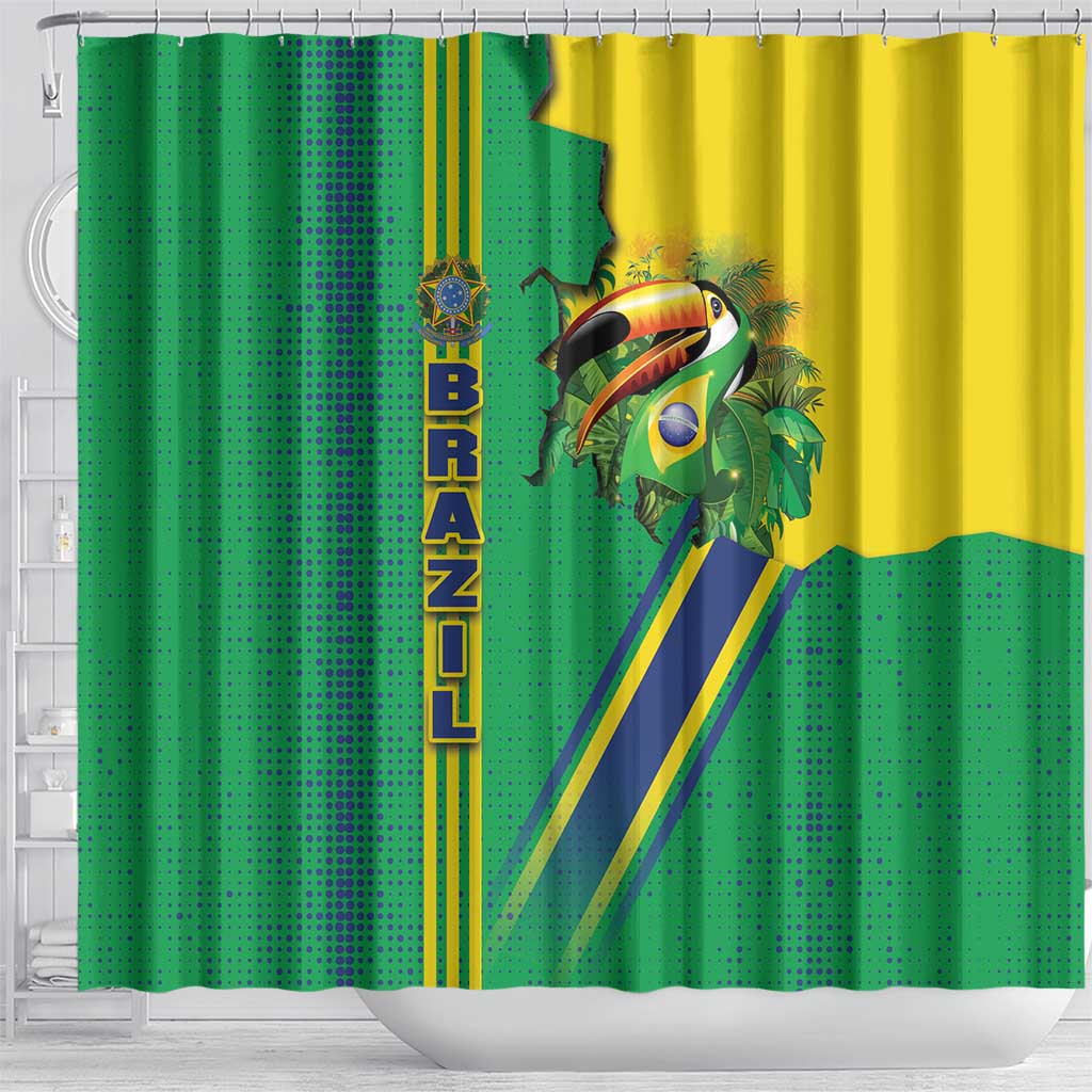 Brazil Flag Emblem Shower Curtain Toco Toucan In My Heart DT03