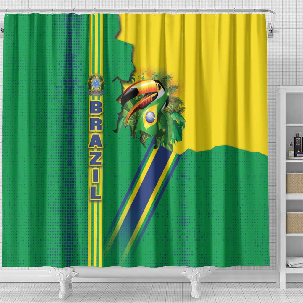 Brazil Flag Emblem Shower Curtain Toco Toucan In My Heart DT03