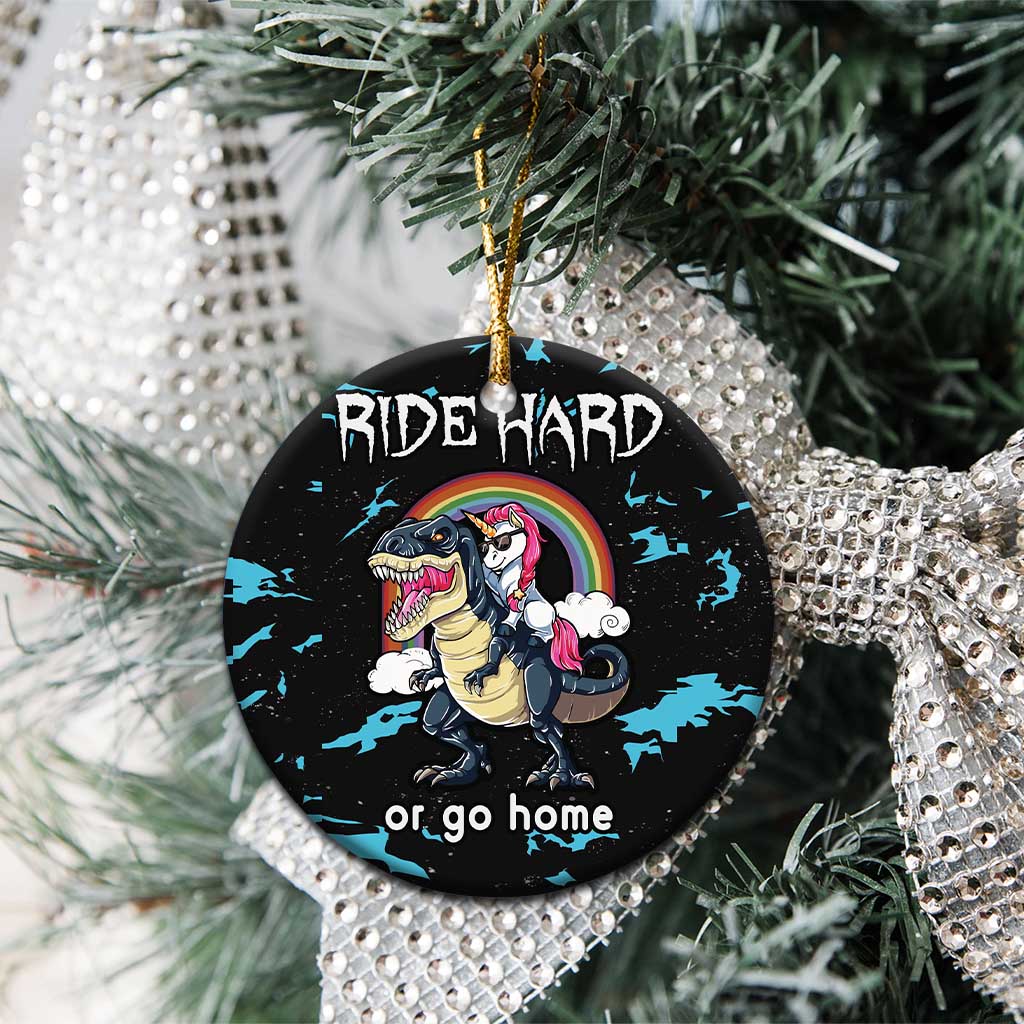 Christmas Dinosaur Unicorn Ceramic Ornament Ride Hard or Go Home DT03
