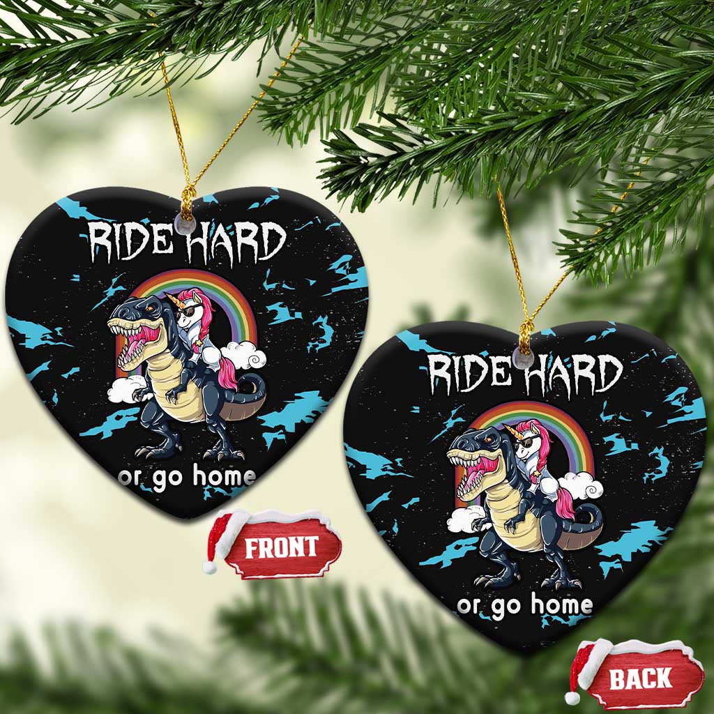 Christmas Dinosaur Unicorn Ceramic Ornament Ride Hard or Go Home DT03