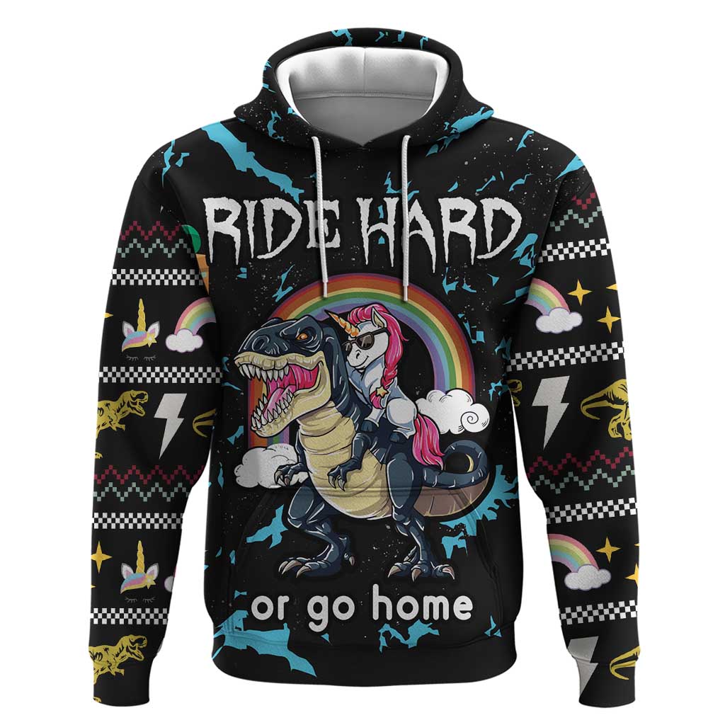 Christmas Dinosaur Unicorn Hoodie Ride Hard or Go Home DT03