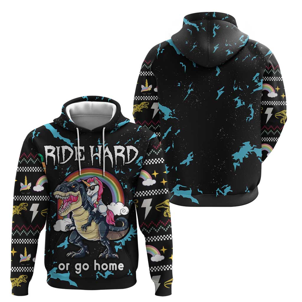 Christmas Dinosaur Unicorn Hoodie Ride Hard or Go Home DT03