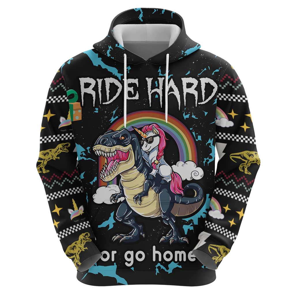 Christmas Dinosaur Unicorn Hoodie Ride Hard or Go Home DT03