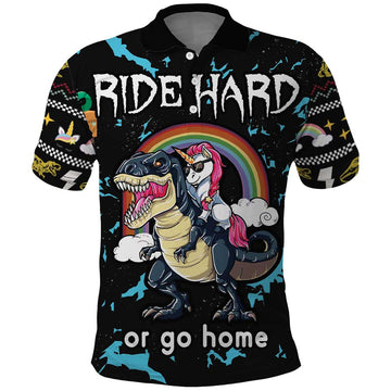 Christmas Dinosaur Unicorn Polo Shirt Ride Hard or Go Home DT03