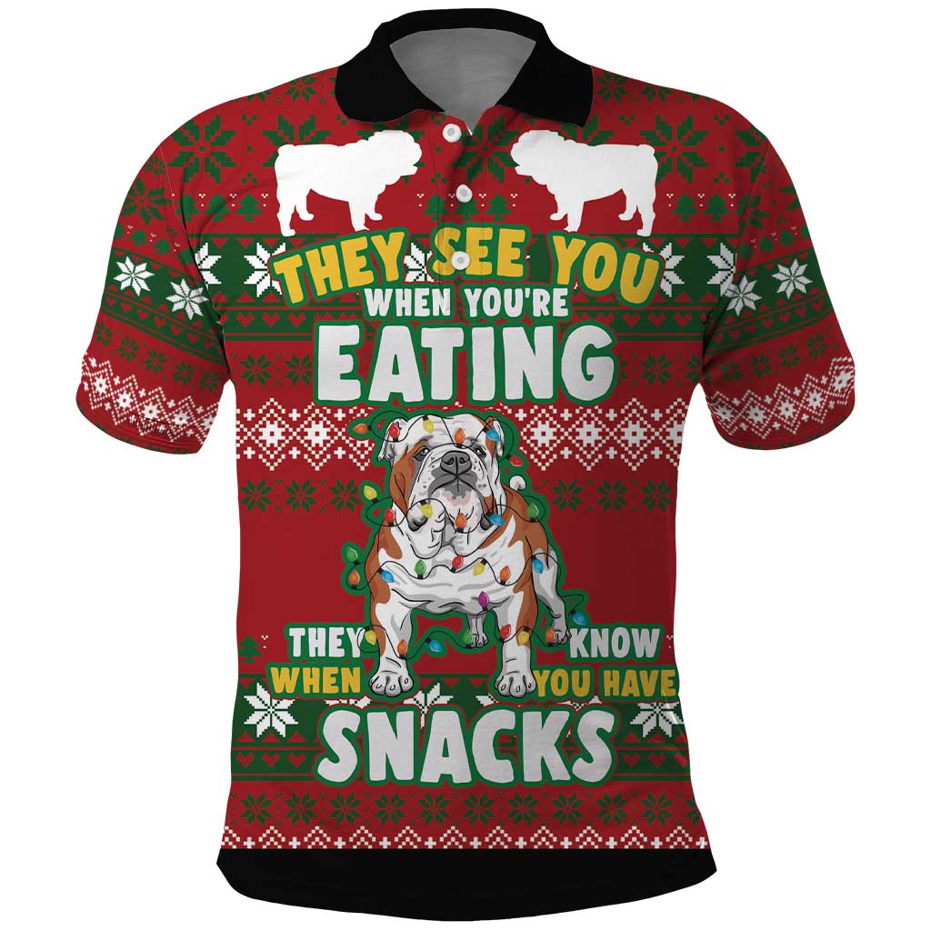Bulldog Snacks Christmas Polo Shirt They Know You Have Snacks DT03